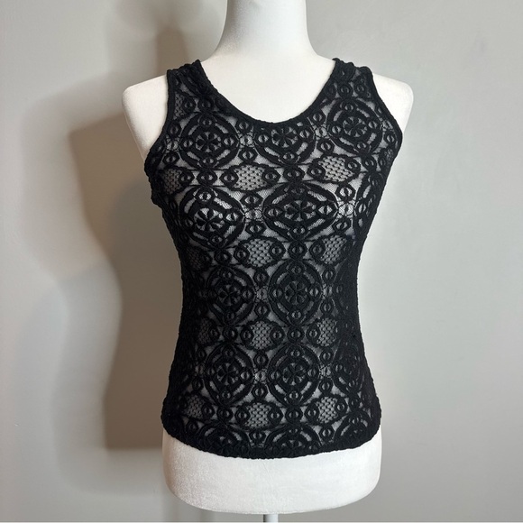 Papaya Tops - Vintage Black Sheer Lace Tank Top Gothic Y2K Romantic Witchy Layering Medium 8
